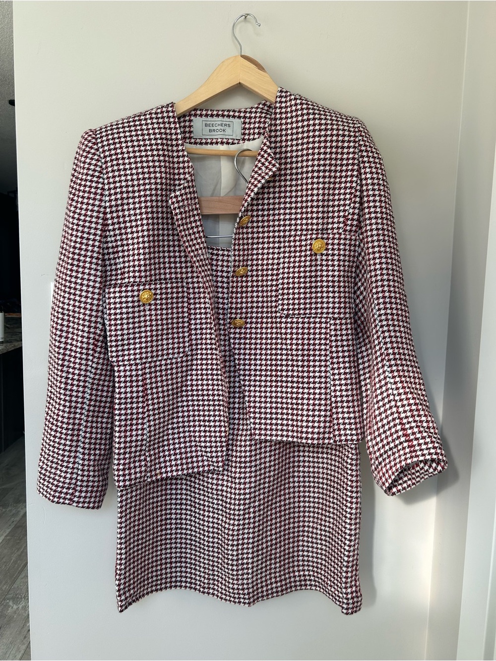 Vintage Beechers brook Red & White Houndstooth skirt suit set